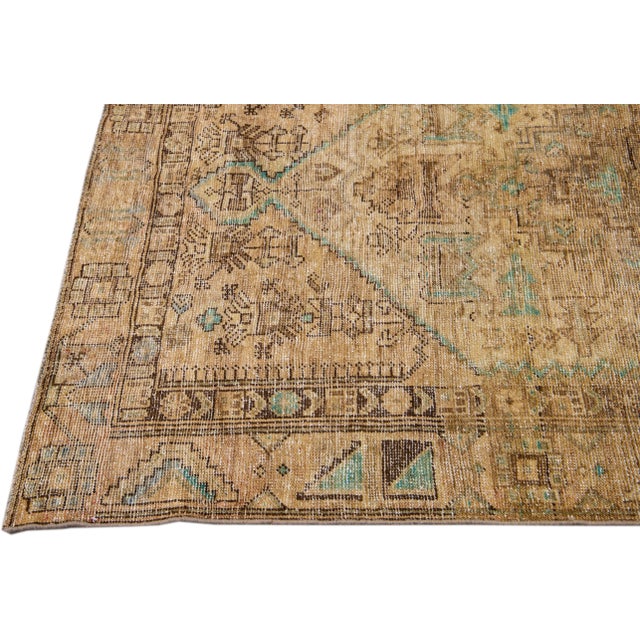 1960s Vintage Persian Distressed Handmade Medallion Beige Wool Rug For Sale - Image 4 of 7