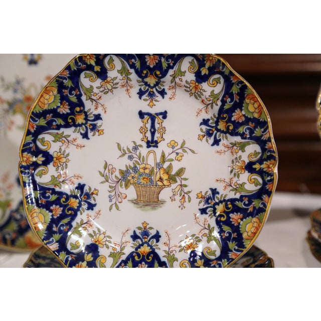 19th Century Set of Ten French Hand-Painted Plates and Dishes From Normandy - Set of 10 For Sale In Dallas - Image 6 of 10