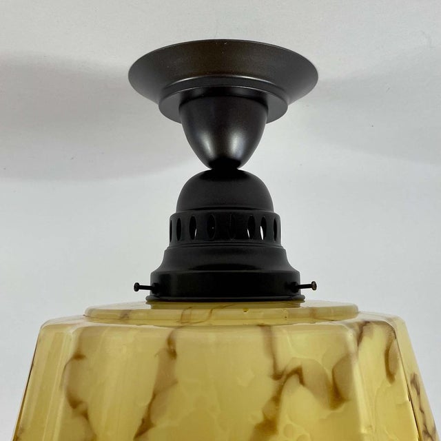 Art Deco Flush Mount in Marbled Opaline Glass & Burnished Metal, Germany, 1920s For Sale - Image 9 of 18