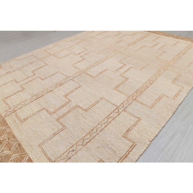 6x9Ft. Natural Beige Jute Brown Taureg Inspired Soumek Jute Wool Hand Woven Rug For Sale - Image 6 of 12