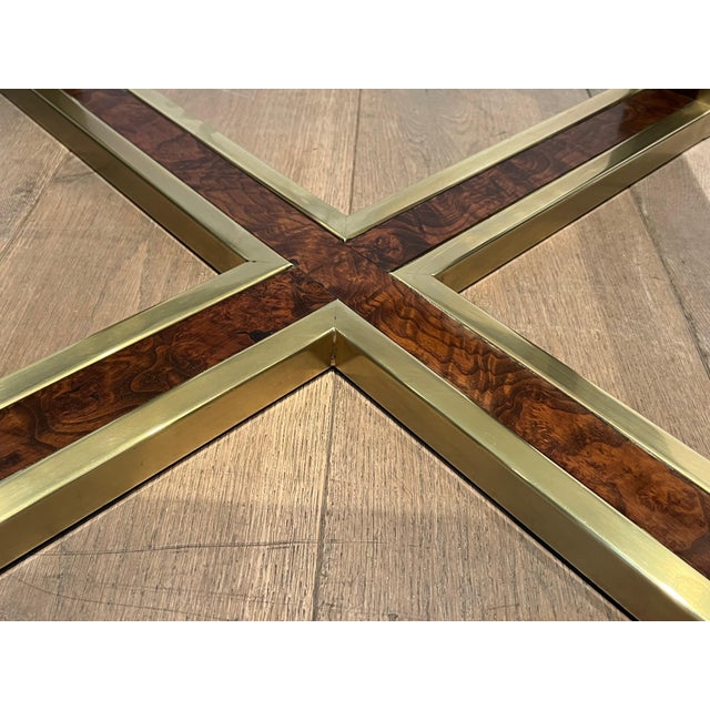 Octagonal walnut and brass coffee table. French work. Circa 1970 For Sale - Image 10 of 12