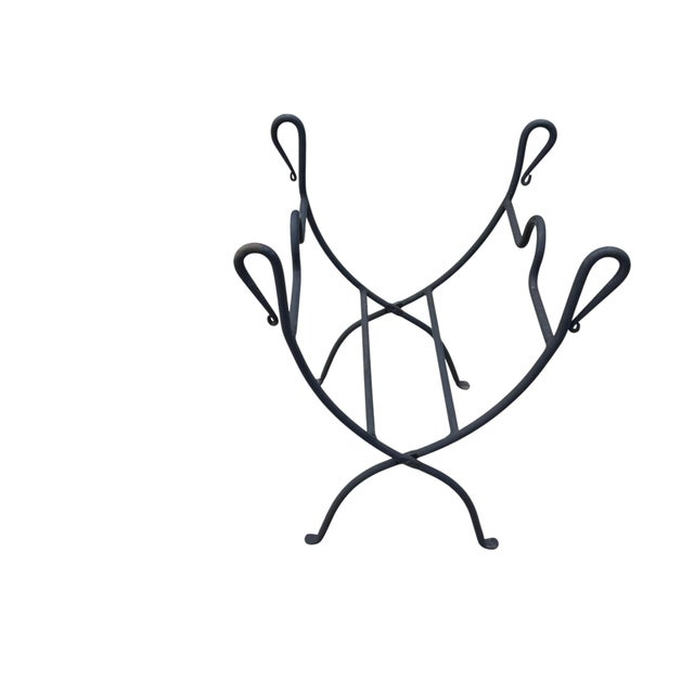 Farmhouse Black Wrought Iron Folding Firewood Log Holder With Scroll Handles For Sale - Image 3 of 10