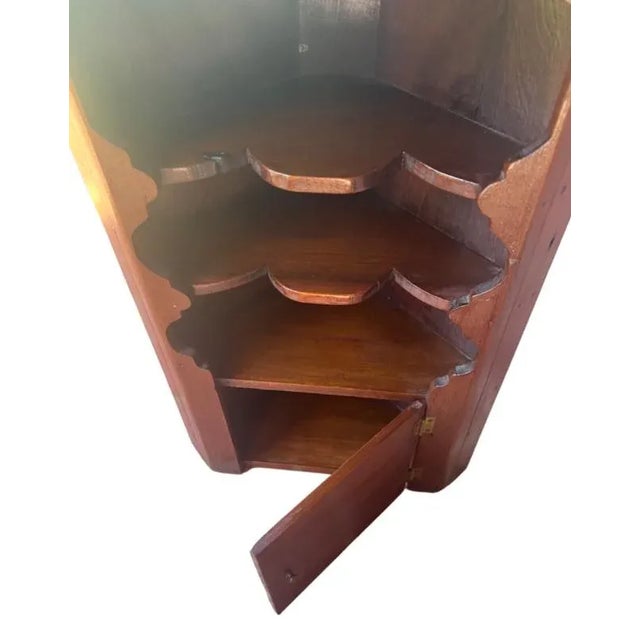 American 1950s Vintage Wooden Corner Wall Cabinet With Shelves and a Door For Sale - Image 3 of 4