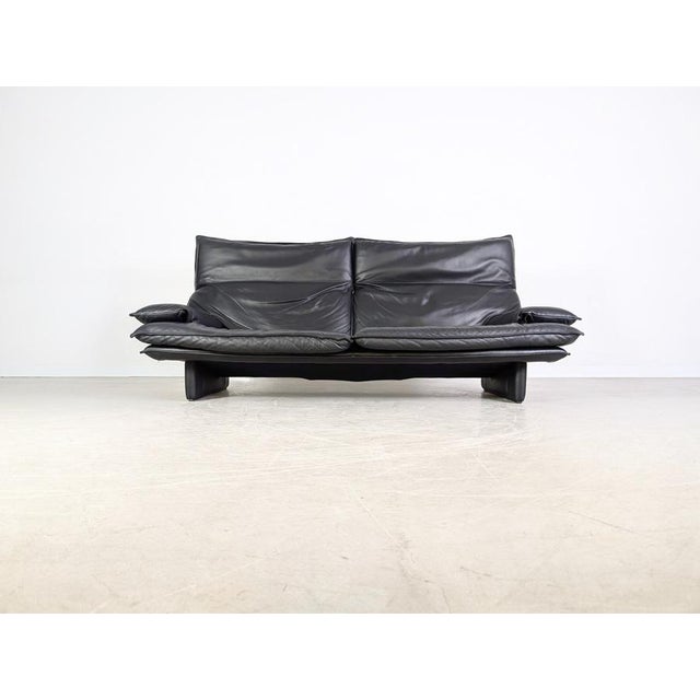 Mid-Century Modern Vintage Italian 2-Seater Sofa in Black Leather, 1980s For Sale - Image 3 of 13