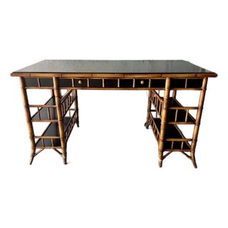 Vintage Coastal Bamboo and Black Lacquer Desk by Milling Road for Baker For Sale