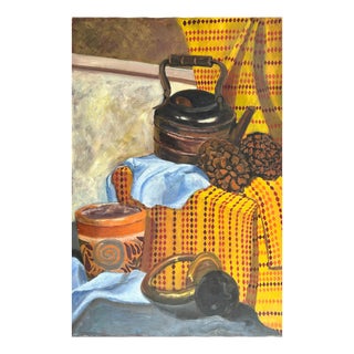 Vintage Expressionist Still Life With Kettle and Pinecones, Oil on Canvas For Sale