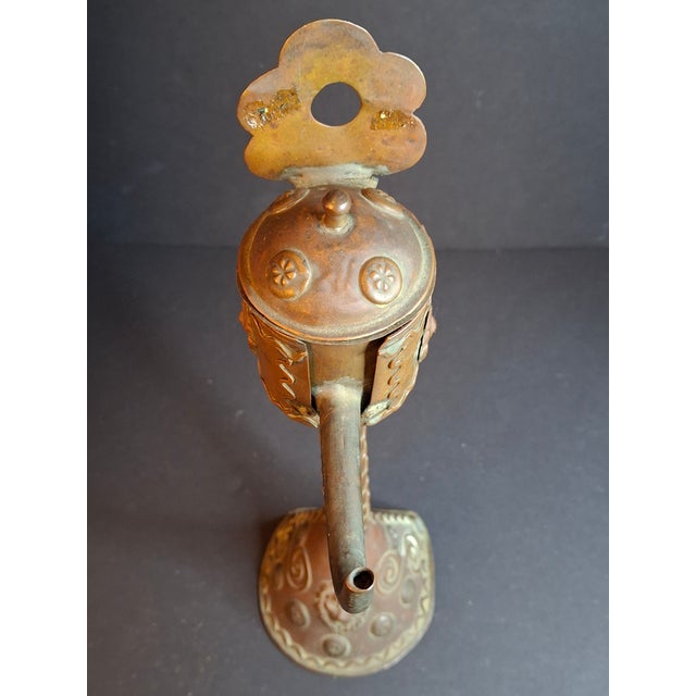 Antique Flemish Brass Snotneus Oil Lamp Ornate Copper Lion Mask Fat Light 19thC For Sale - Image 15 of 18