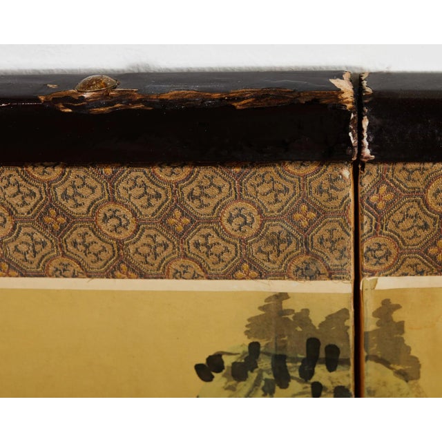 Japanese Style Four Panel Screen Turquoise River Landscape For Sale - Image 10 of 12