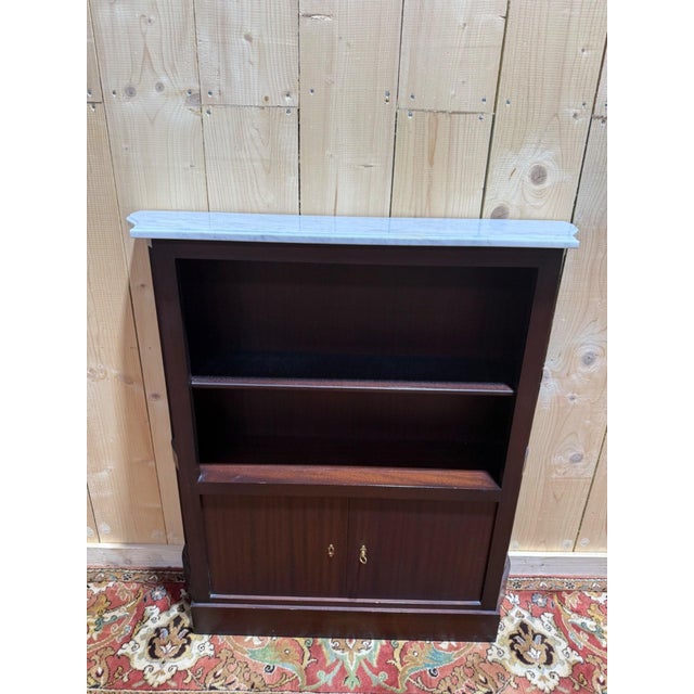 Low Mahogany Bookcase with Marble Top, 1980s For Sale - Image 4 of 8