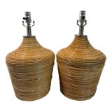 Vintage Rattan Wrapped Table Lamps - A Pair For Sale