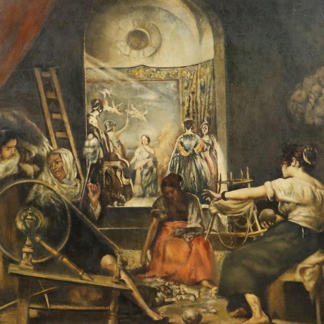 J. Dupont da Velzquez, The Spinners Copy, 20th Century, Oil Painting on Canvas, Framed For Sale - Image 3 of 12