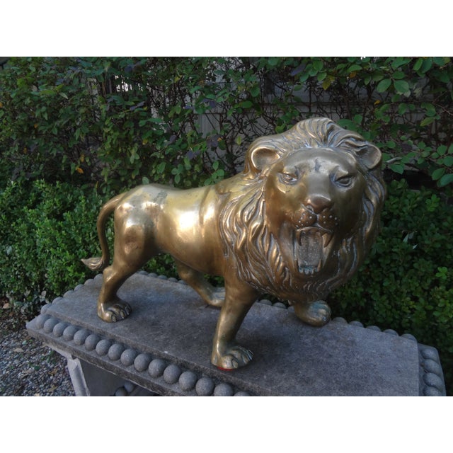 Hollywood Regency Large Hollywood Regency Brass Lion Sculpture For Sale - Image 3 of 12