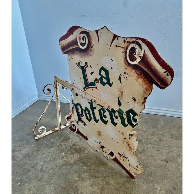1930s French Provincial Antique Painted Metal Trade Sign 'La Poterie' For Sale - Image 10 of 10