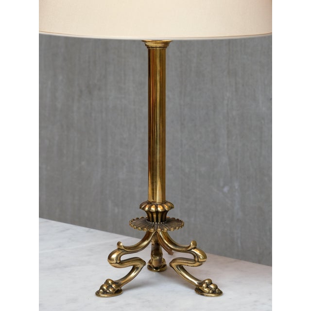 Brown Brass Lamps with Lions Paw Feet attributed to Vilhelm Bissen, Denmark, 1890s, Set of 2 For Sale - Image 8 of 13