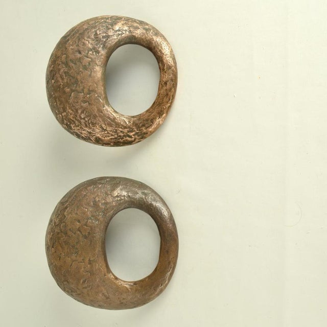 Round Bronze Push Pull Relief Door Handles with Oval Grip, 1970s, Set of 2 For Sale - Image 4 of 10