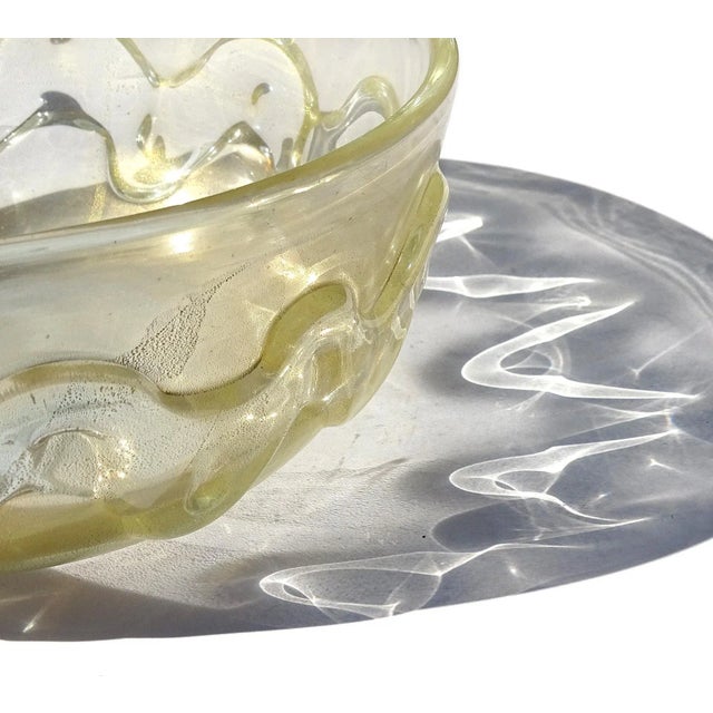 Vintage Murano Seguso Vetri d'Arte Flavio Poli Gold Flecks Iridescent Italian Art Glass Wave Design Bowl For Sale In Orlando - Image 6 of 12