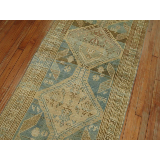 1930s Ocean Blue Sand Color Persian Tribal Runner - 3' x 11' For Sale In New York - Image 6 of 6