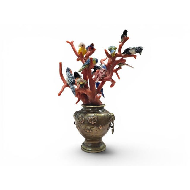 Red Antique Sculpture with Cockatoos, 1890 For Sale - Image 8 of 12