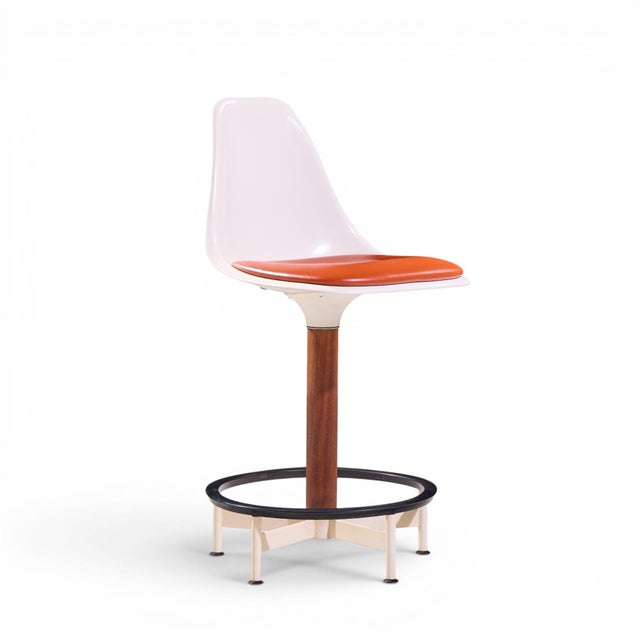 Burke Eero Saarinen Style Burke Mid Century Walnut and Fiberglass Barstools - Set of 4 For Sale - Image 4 of 12