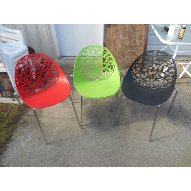 MidCentury Modern Die Cut Molded Plastic Stacking Chairs Set of 3
