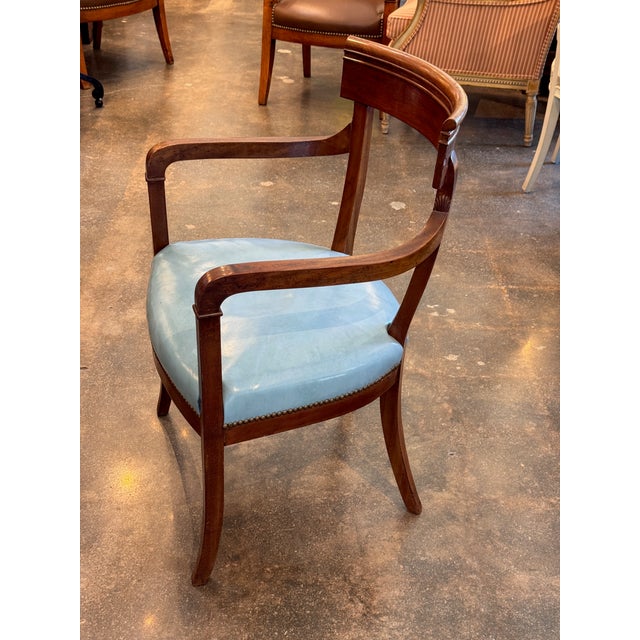 19th Century Set of Seven Klismos Chairs With Blue Leather Seats For Sale - Image 10 of 12