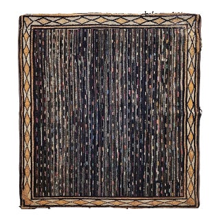 Vintage American Hand Hooked Rug, Geometric Multicolor Stripe Pattern, Folk Art, 4x6 For Sale
