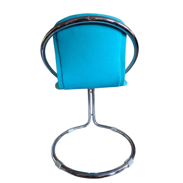 Italian Steel and in Turquoise Cotton Upholstery Armchairs, 1960s, Set of 2 For Sale - Image 15 of 18