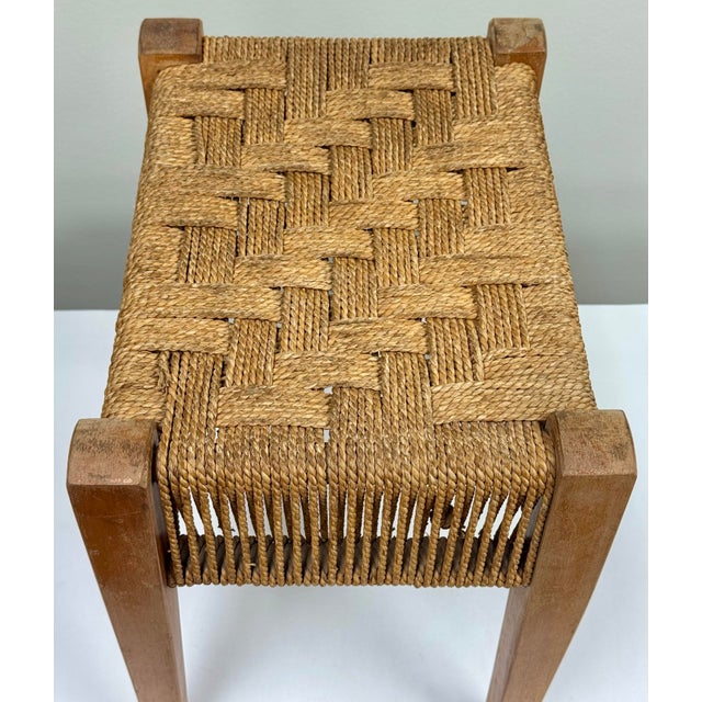 Vintage Woven Rope Seat Wood Stool For Sale - Image 11 of 12