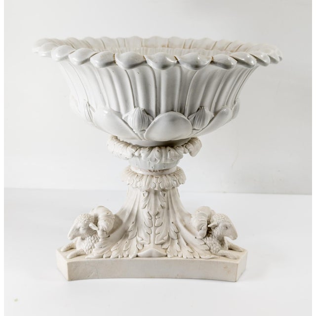 19th Century Off White Centerpiece Floral Bowl With Sheep For Sale - Image 4 of 12