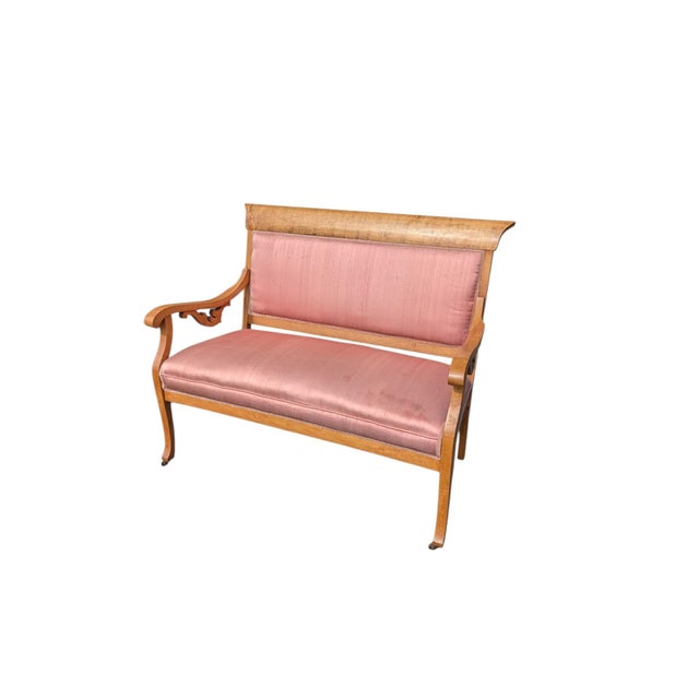 19th Century Neoclassical Empire Revival Rolled Crest Settee in Mauve Silk For Sale - Image 9 of 18
