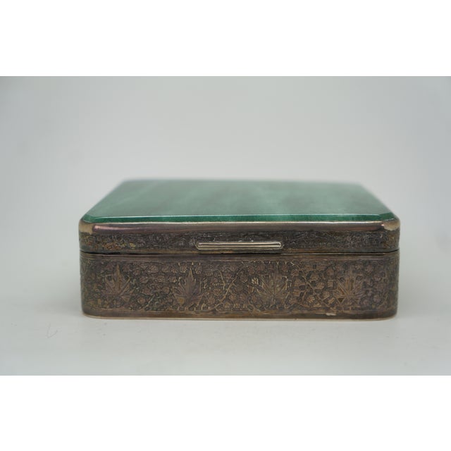 Antique Continental Silver Plate Green Jade Keepsake Trinket Snuff Box 4" For Sale - Image 6 of 15
