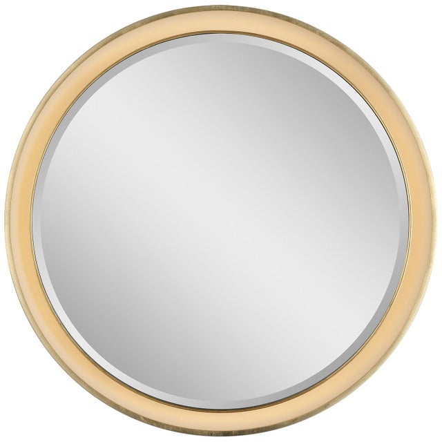 Thomas O'Brien for Visual Comfort Signature Tricia 24" Illuminated Round Mirror in Matte White and Gild For Sale