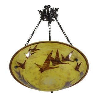Large French Art Deco Pendant Light by Le Verre Francais Schneider - 1925 Cameo Chandelier France For Sale