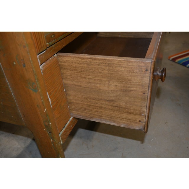 1940s Vintage Wood & Brick Red Punched Tin Pie Safe Cabinet W/ Shelves & Lower Drawer For Sale - Image 5 of 18