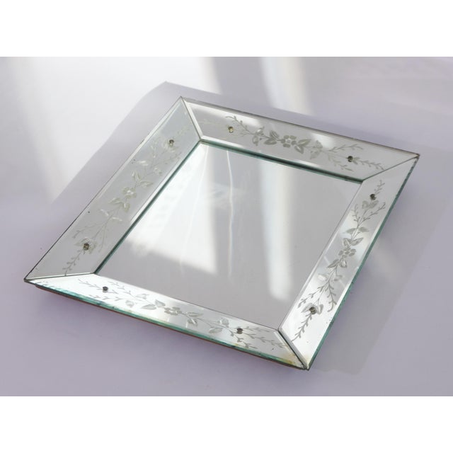 Venetian Rectangular Wall Mirror with Cut Glass and Ornate Floral Frame, Italy, 1960s For Sale - Image 4 of 9