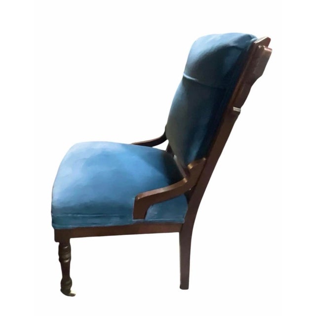 Pair of Antique Victorian Eastlake Slipper Chairs – Pair, Solid Wood & Velvet Upholstery For Sale - Image 4 of 10