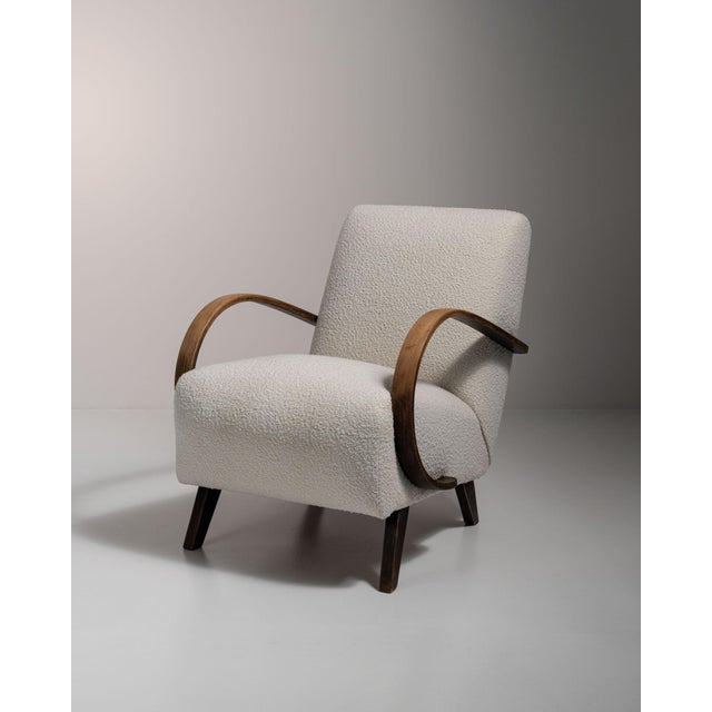 20th Century Czech Republic Warm Ivory Boucle Curved-Arm Lounge Chair For Sale - Image 4 of 11