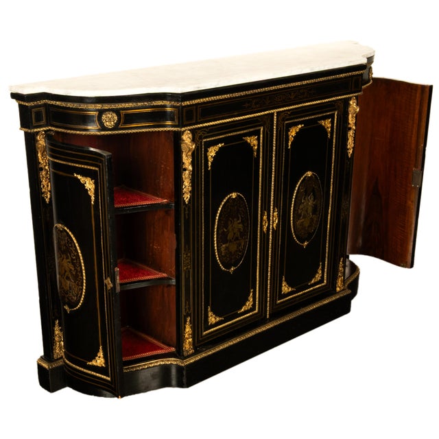 Black 19th Century French Napoleon III Ormolu & Marble Ebonized Cabinet Sideboard 1860 For Sale - Image 8 of 17