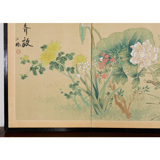 Asian Four Panel Byobu Screen Hundred Flowers Bloom For Sale - Image 11 of 18