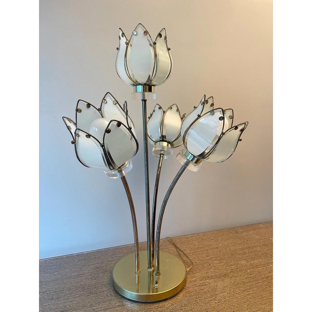 1991 Four-Light Lotus Bouquet Lamp in Beveled Glass For Sale In New York - Image 6 of 10