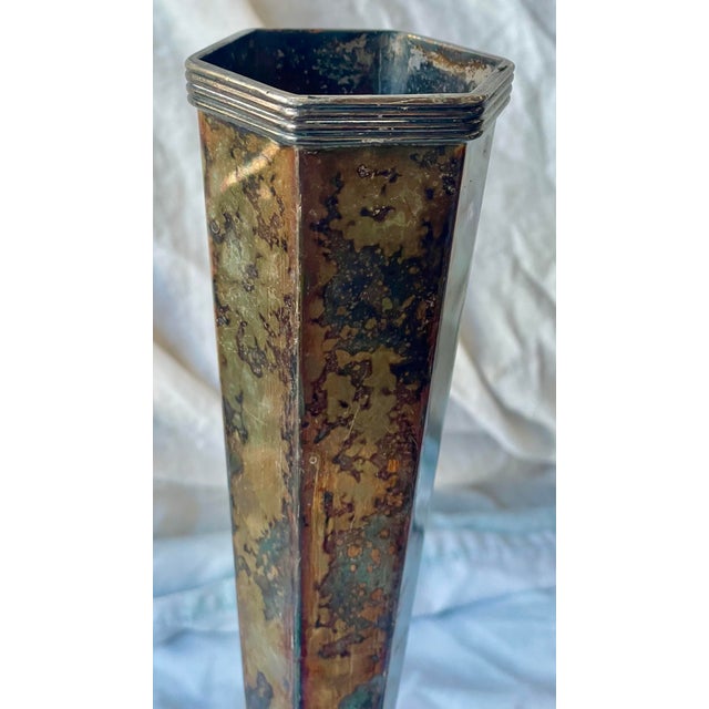 Early 20th Century Sheffield Silver Plate Hexagonal Trumpet Vases Pair For Sale - Image 5 of 12