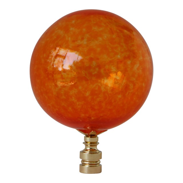 Handblown Glass Lamp Finial on Brass Hardware - Orange For Sale