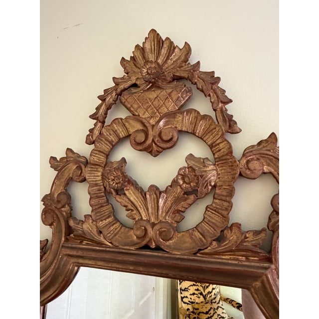 Antique Italian Rococo Giltwood Mirror With Exceptional Carved Crest For Sale - Image 10 of 14