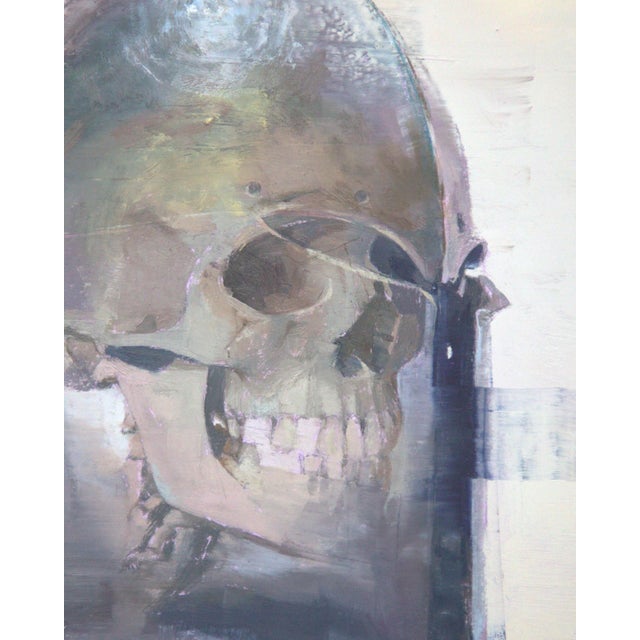 Keep Calm by Elena Burykina | Oil on panel depicting a skull inside a glass case. For Sale - Image 4 of 5