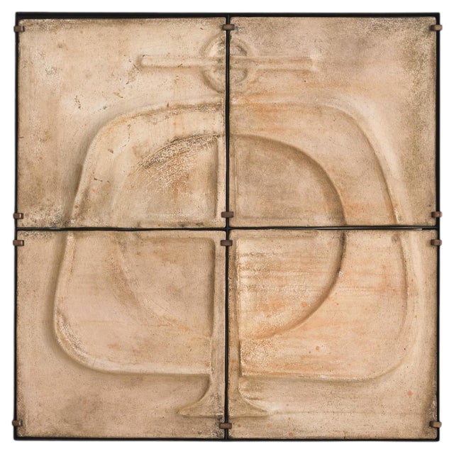 French 4-Panel Ceramic Wall Sculpture by Jean Gregorieff, 1970s For Sale