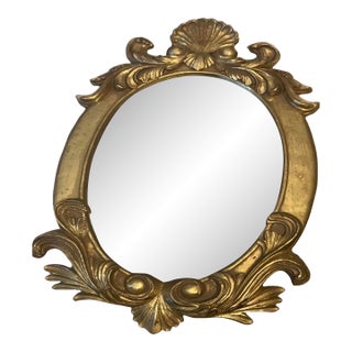 1950 Hollywood Regency Style Plaster Gold Tone Wall Mirror For Sale