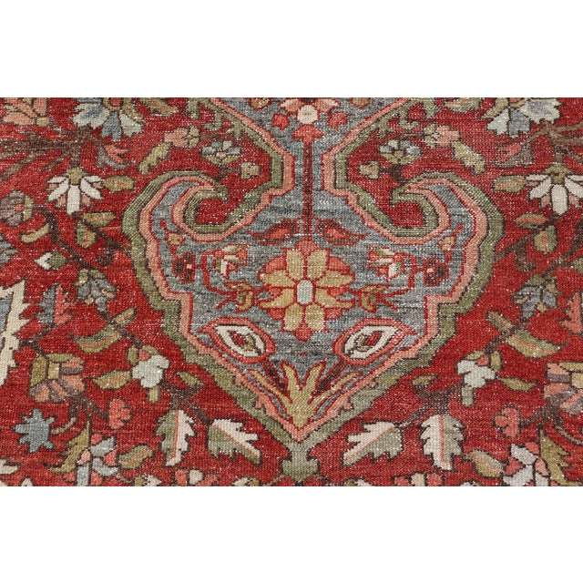 Antique Persian Bakhtiari Rug With Red Field and Blue Medallion Design For Sale - Image 11 of 16