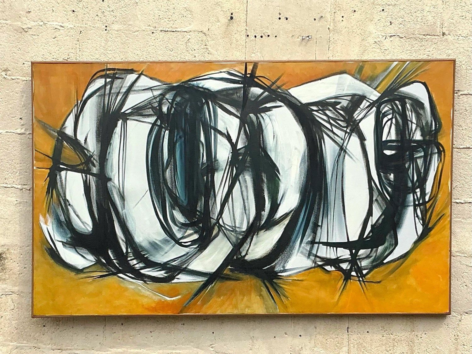 Late 20th Century Vintage Boho Original Abstract Oil Painting on Canvas - Close-up view