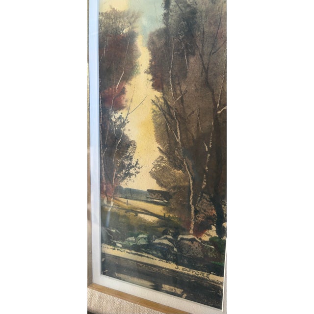 1950s Mid-Century Modern John E. DeTore "Early Fall" Framed Watercolor Painting For Sale - Image 4 of 8