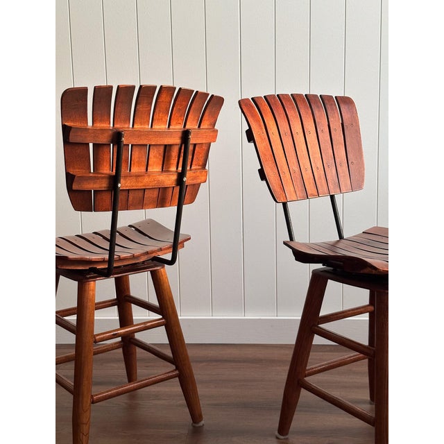 Brown Vintage Slatted Wood Dining Chairs, Set of 4 Attributed to Arthur Umanoff For Sale - Image 8 of 15